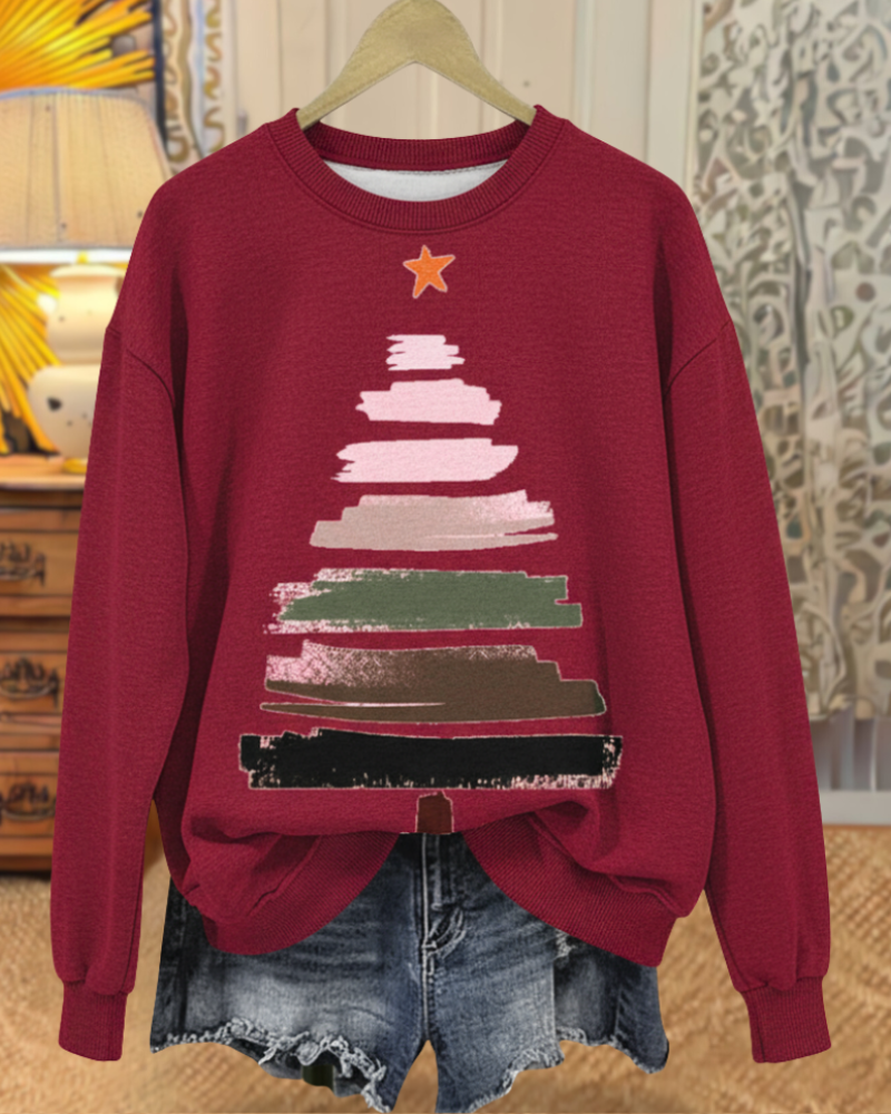 Chic Christmas Tree Print Sweatshirt