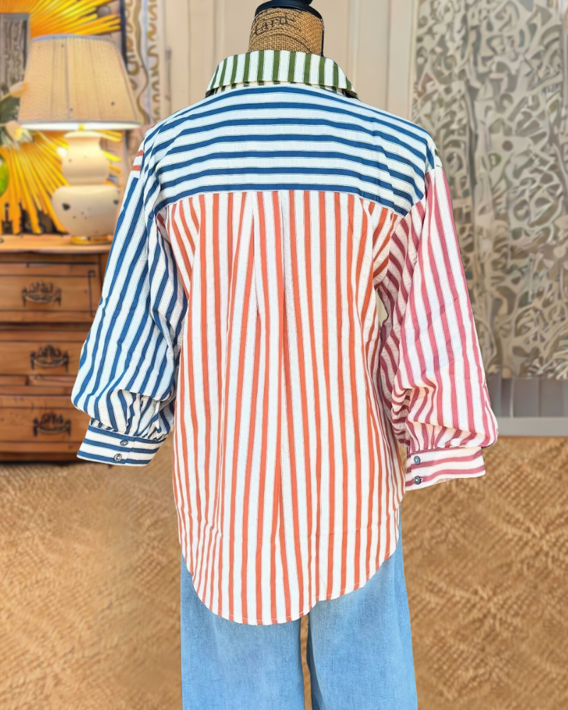 Casual Color-Block Striped Shirt
