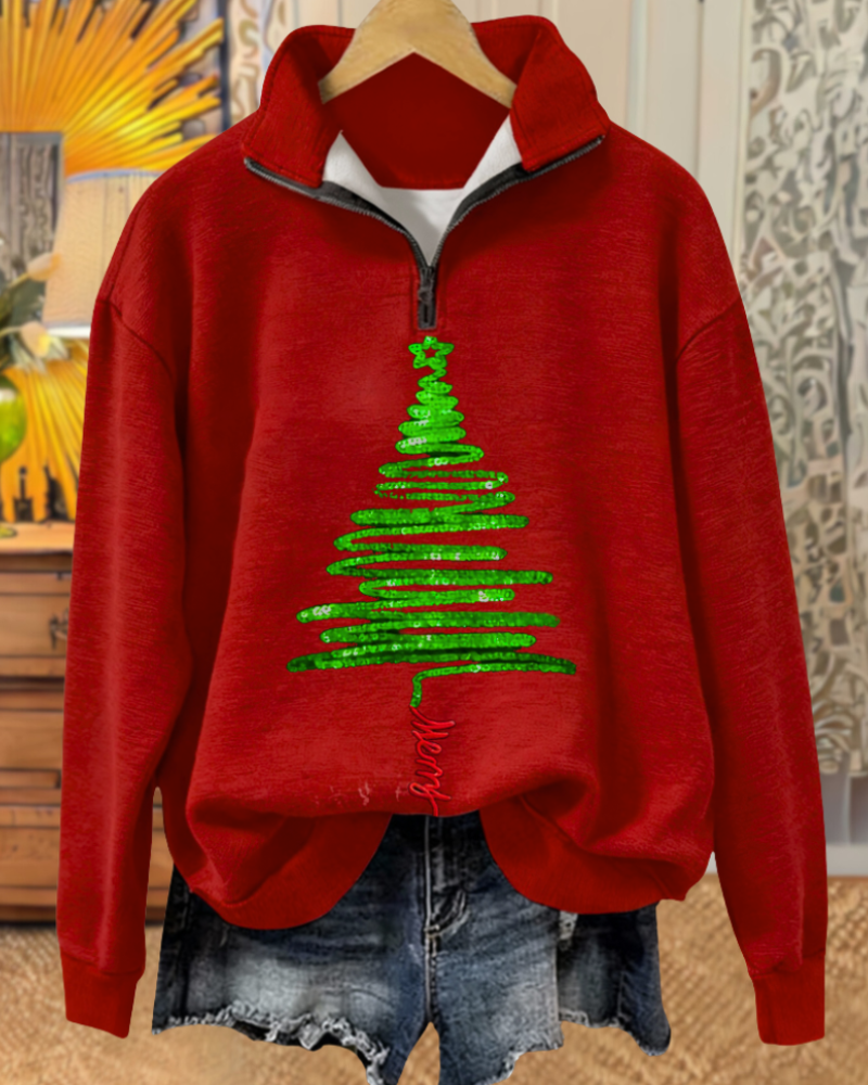 Line Christmas Tree Half-Zip Pullover