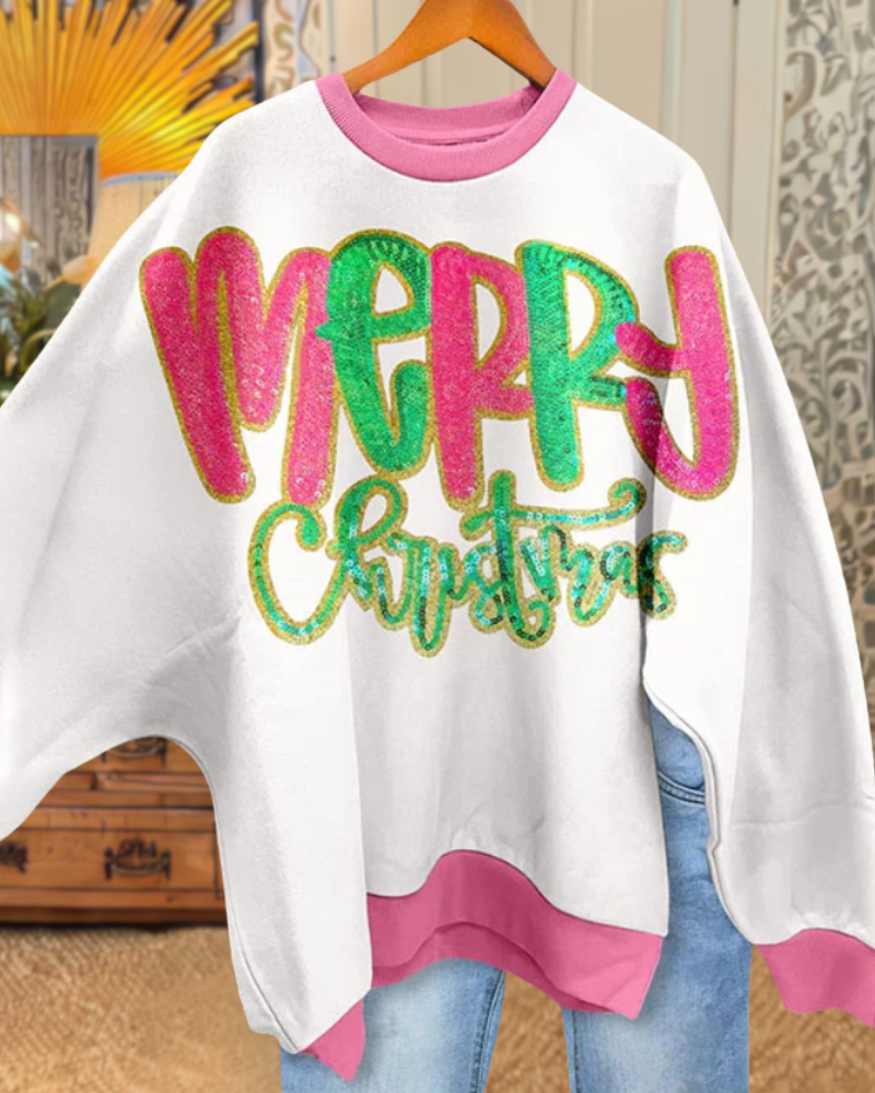 Merry Christmas Print Contrast Sweatshirt