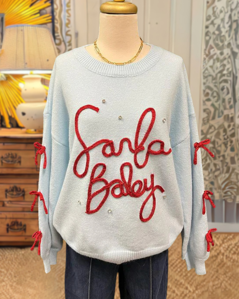Santa Baby Embroidered Rhinestone Pullover