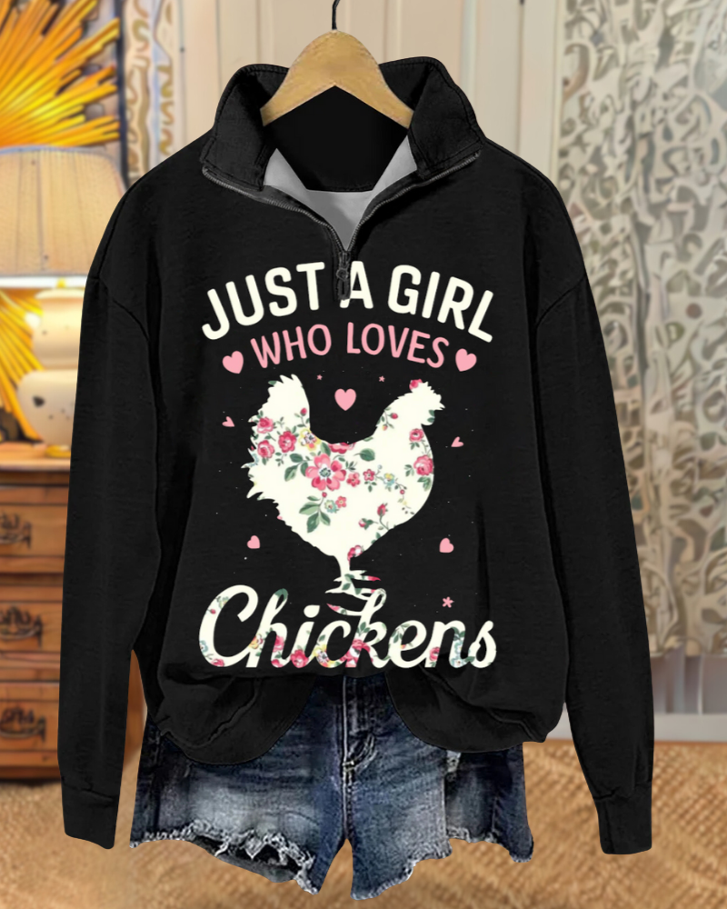 Playful Chicken Print Thanksgiving Sweatshirt