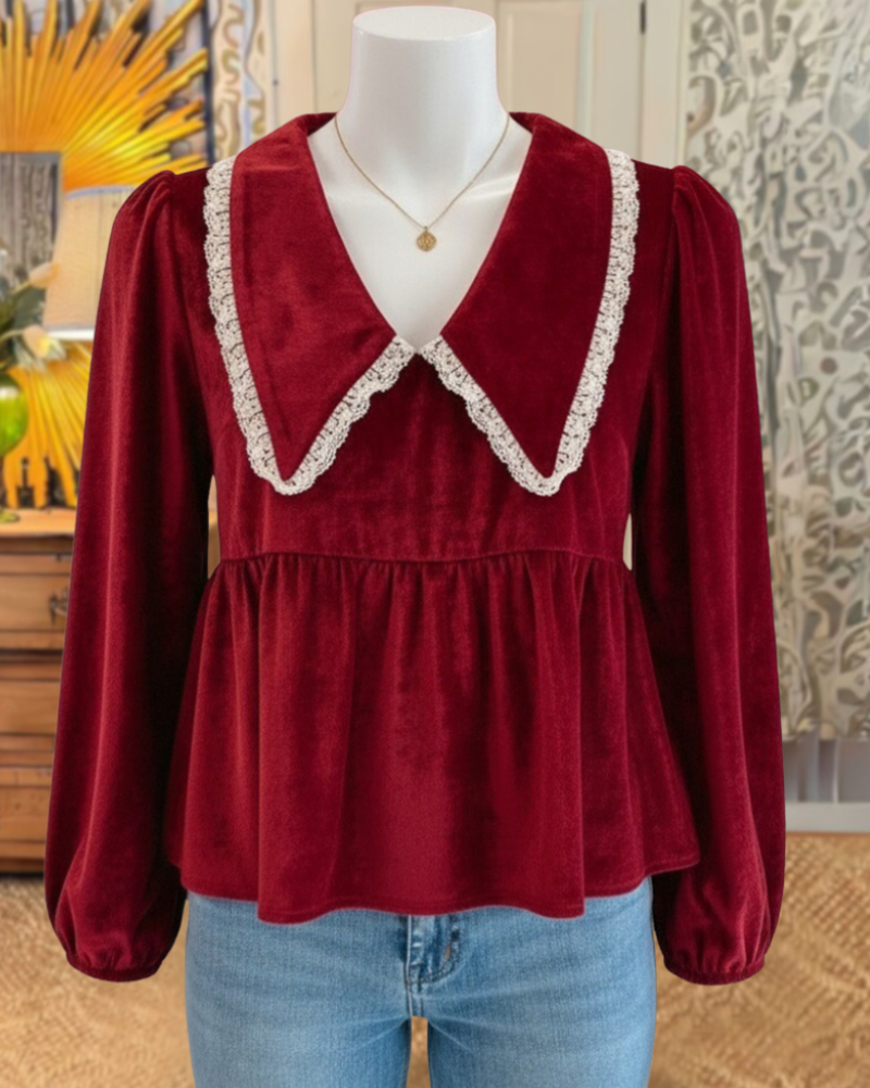 Elegant Peter Pan Collar Velvet Top