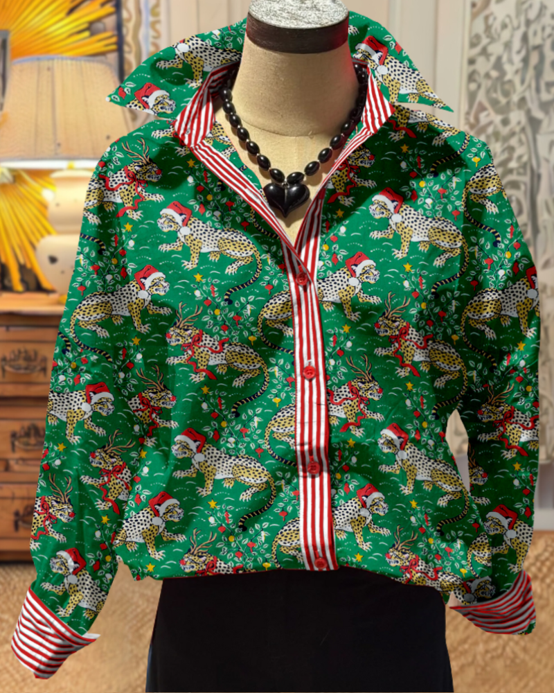 Christmas Cheetah Satin Blouse