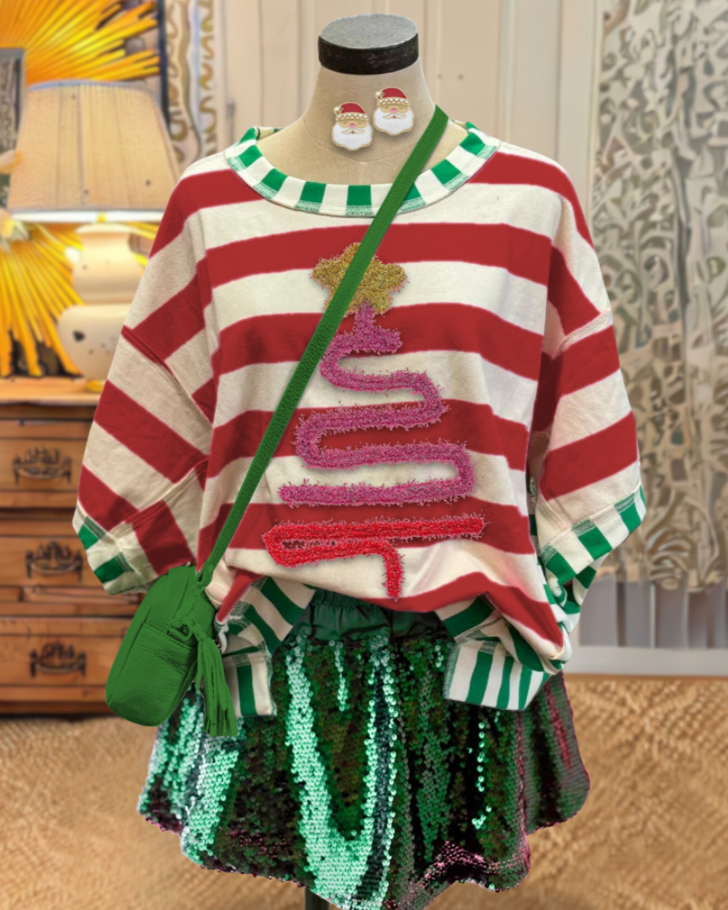 Christmas Tree Star Striped T-shirt