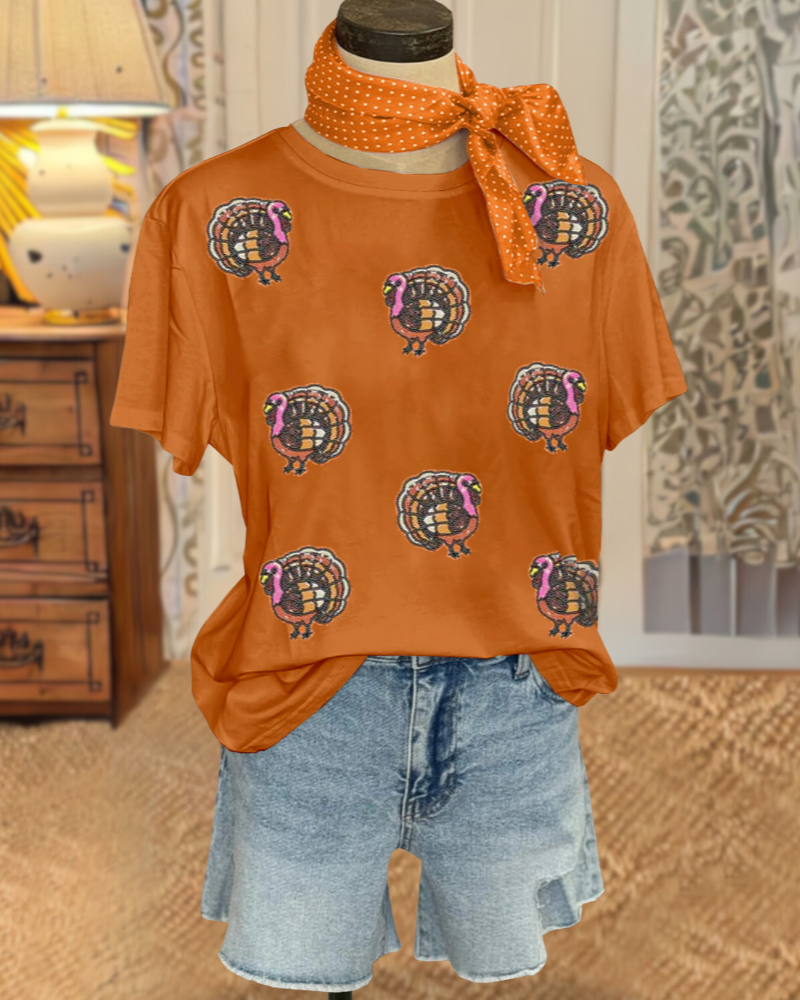 Fun Sequin Turkey Casual Tee