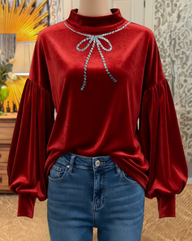 Delicate Bow Print Velvet Top
