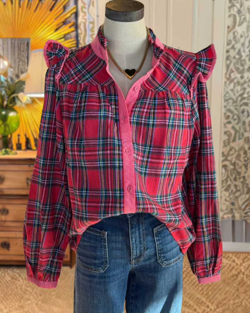 Unique Plaid Ruffle Top