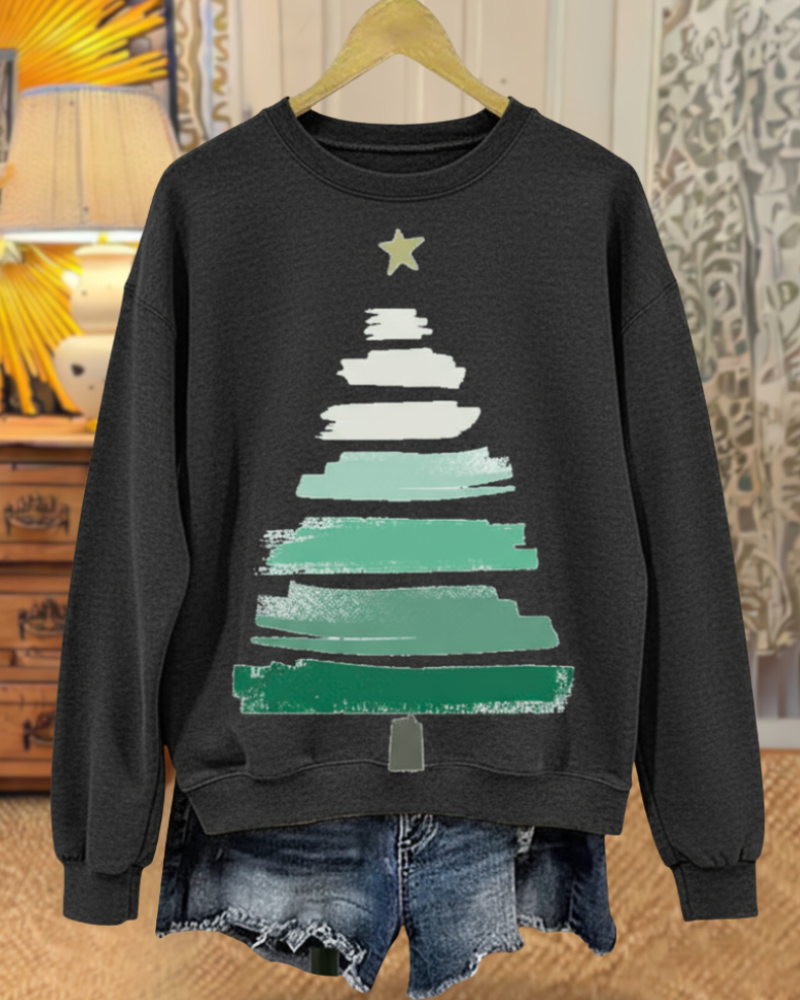 Chic Christmas Tree Print Sweatshirt