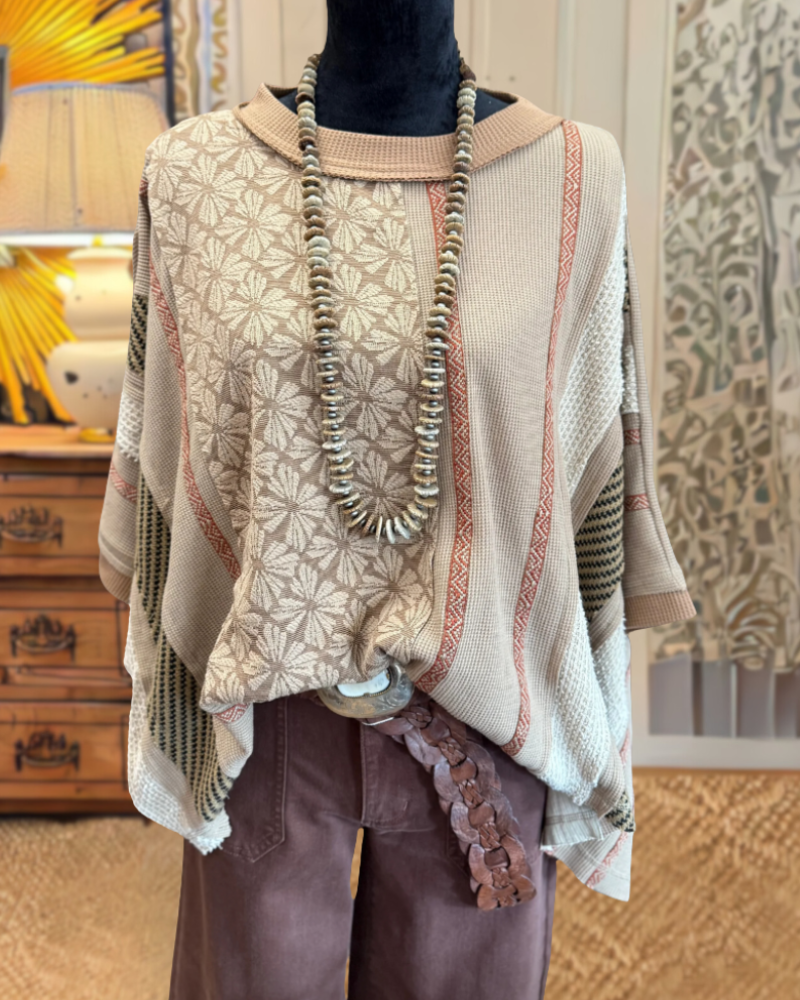 Casual Patchwork Crew Neck Top