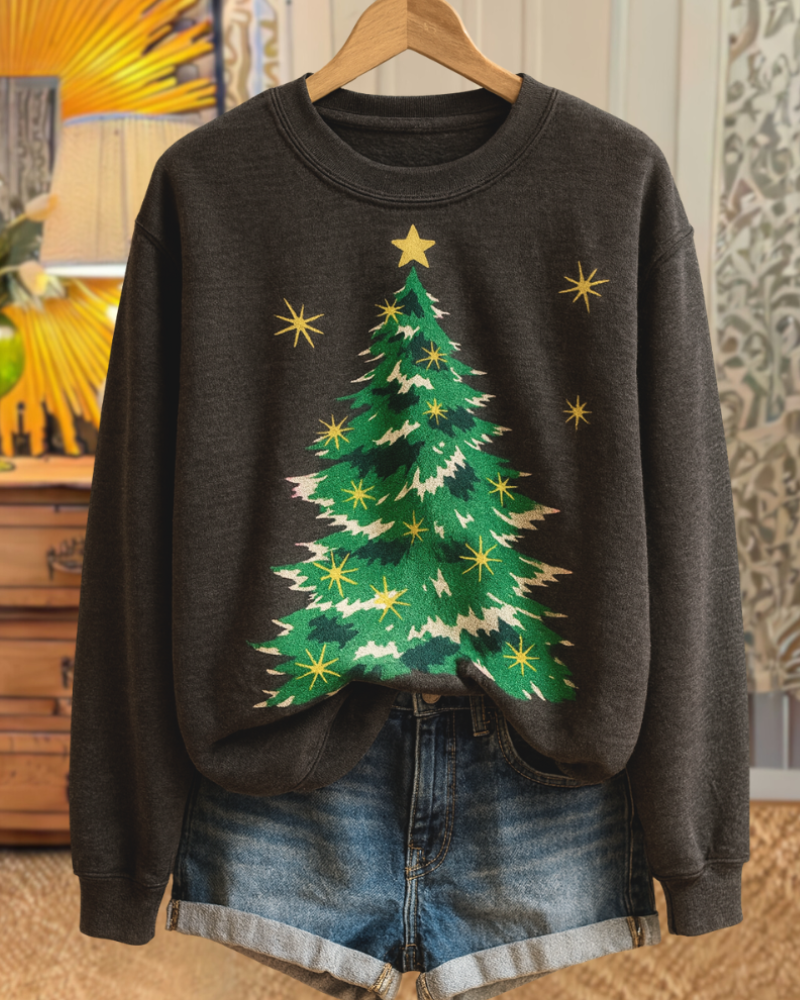 Chic Christmas Tree Print Sweatshirt
