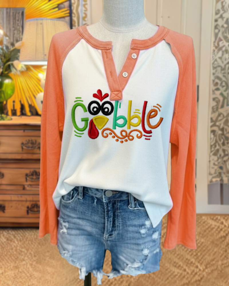 Gobble Embroidered Turkey Top