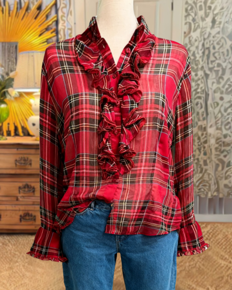 Christmas Plaid Ruffle Top