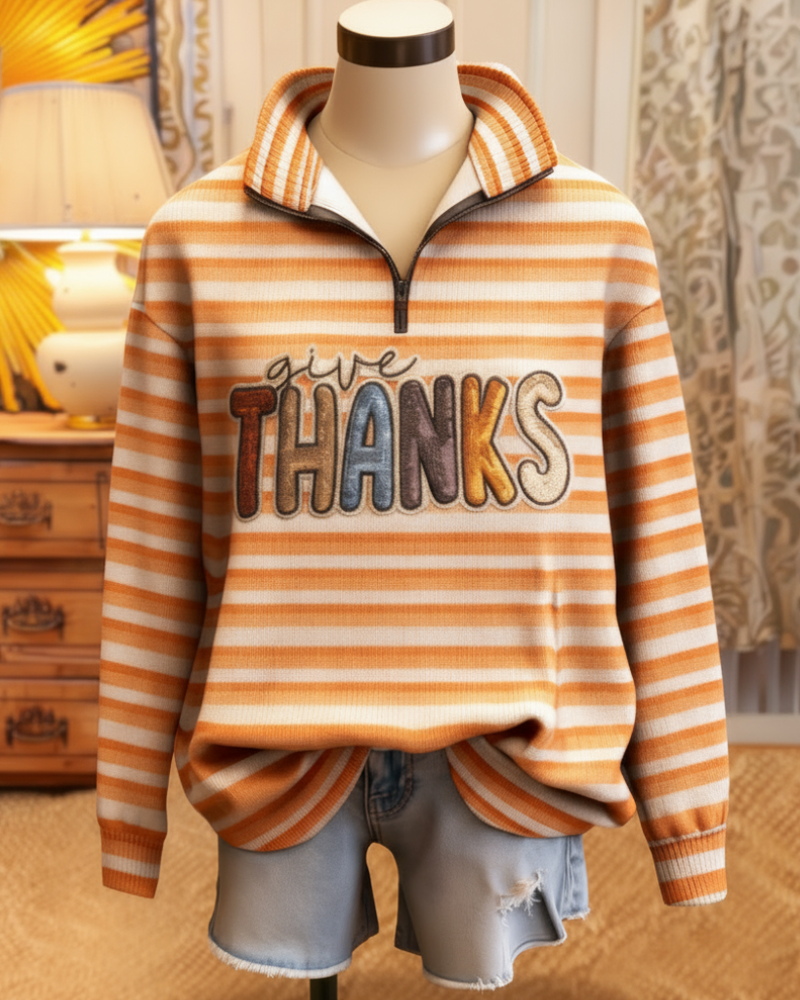 Thanksgiving Sequin Waffle Pullover