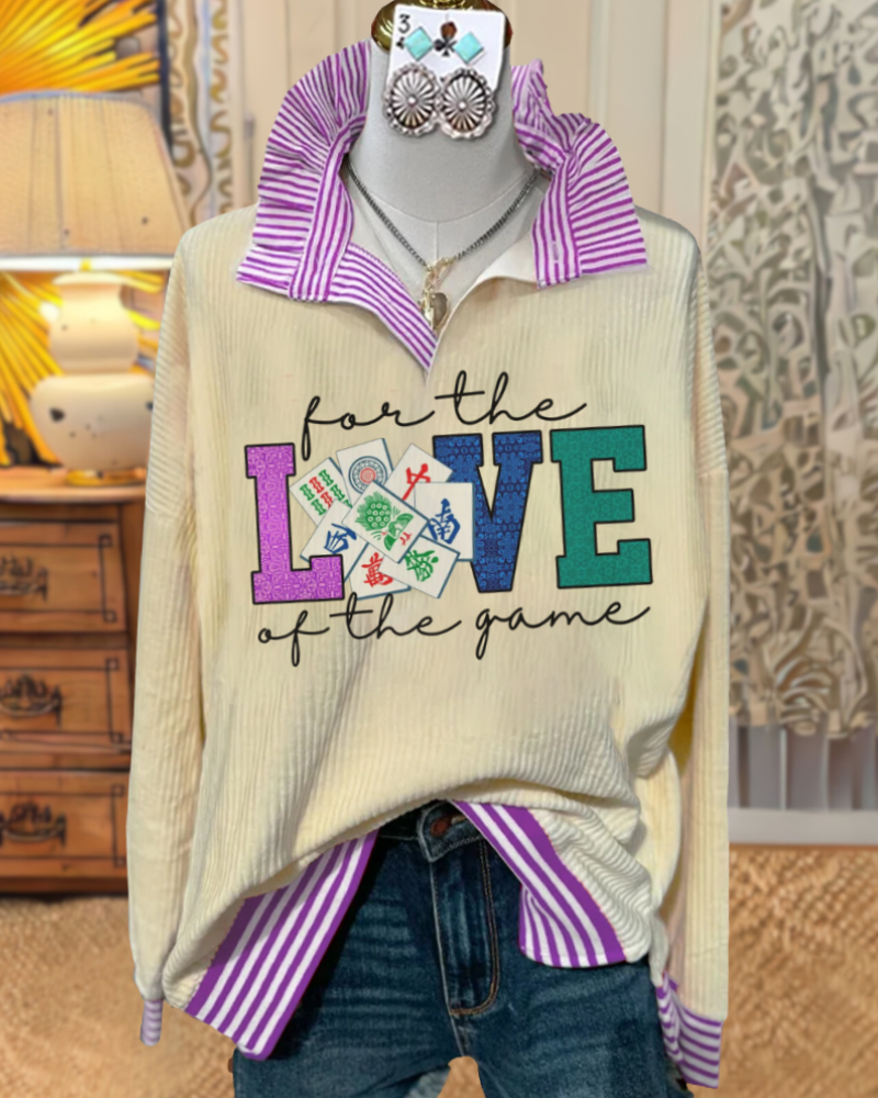 Love Mahjong Ribbed Striped Pullover