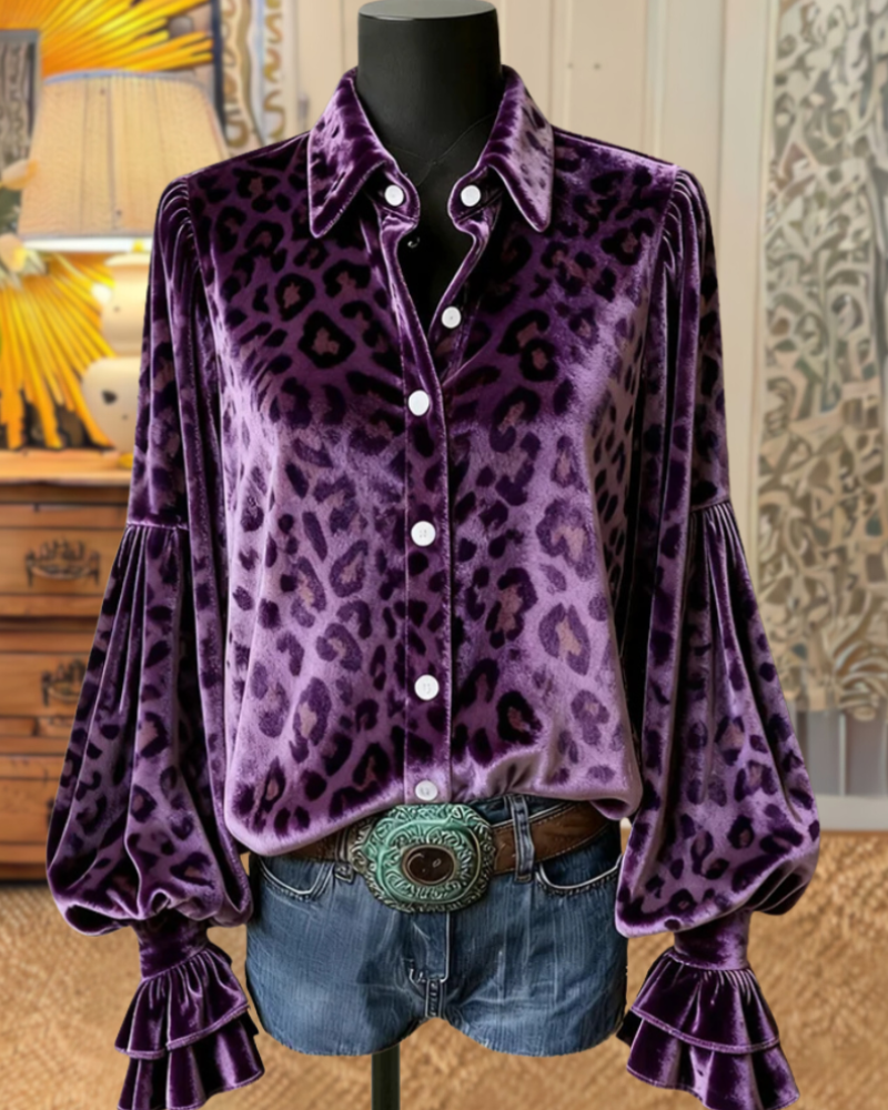 Exquisite Leopard Velvet Blouse