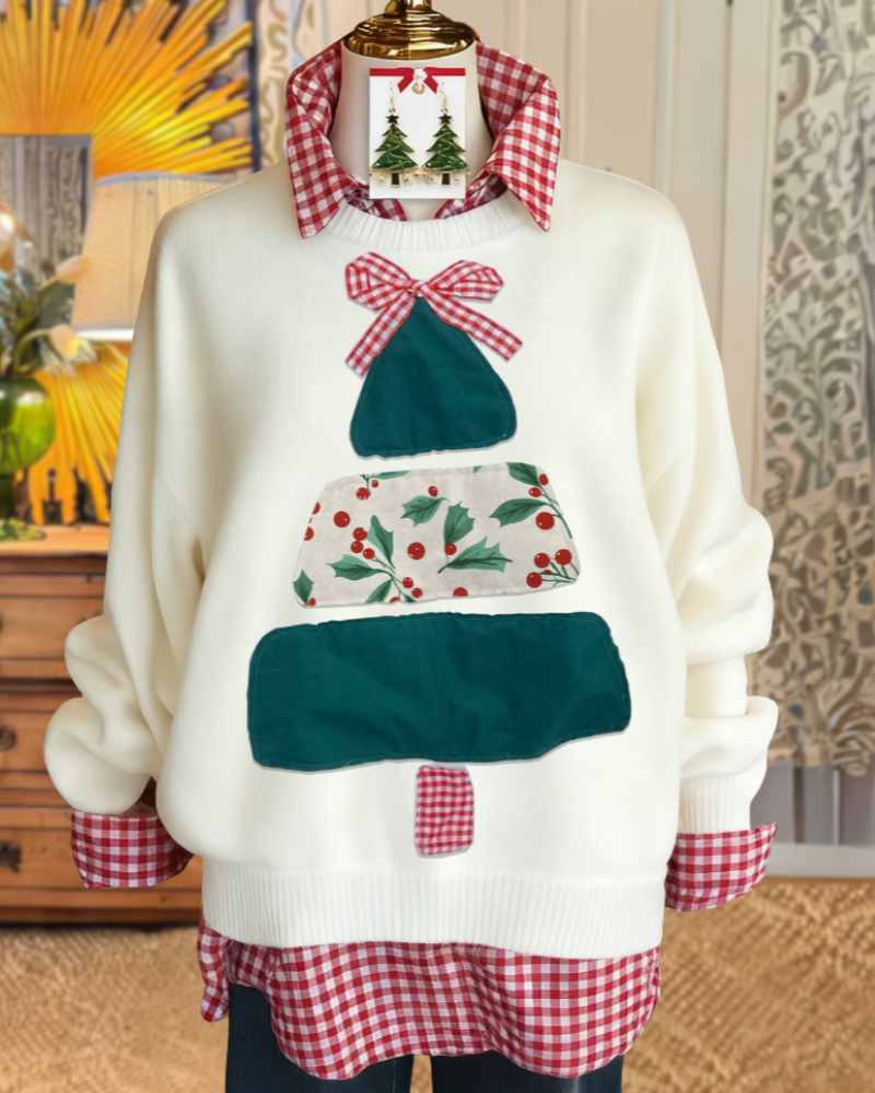 Christmas Tree Embroidered Patch Sweatshirt