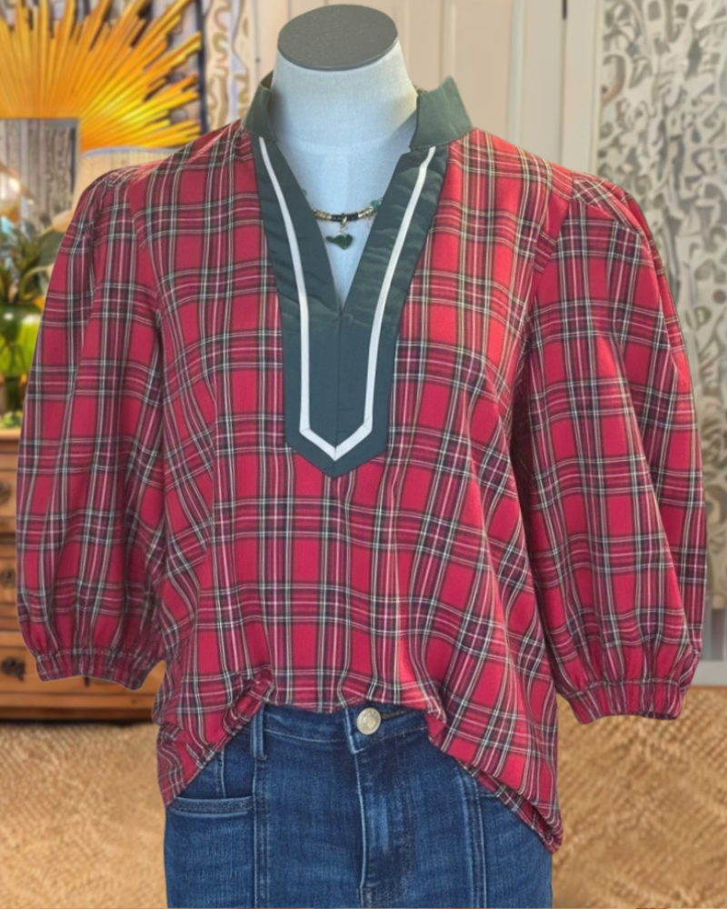 Plaid Puff Sleeve Top