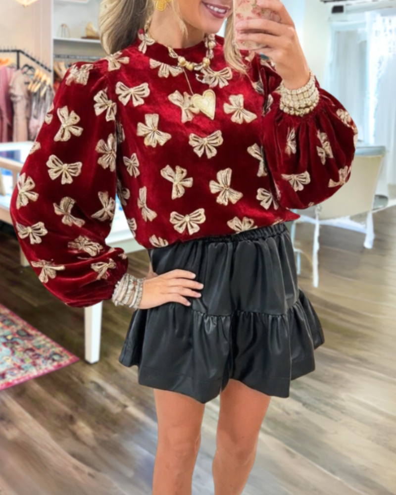 Delicate Bow Velvet Top
