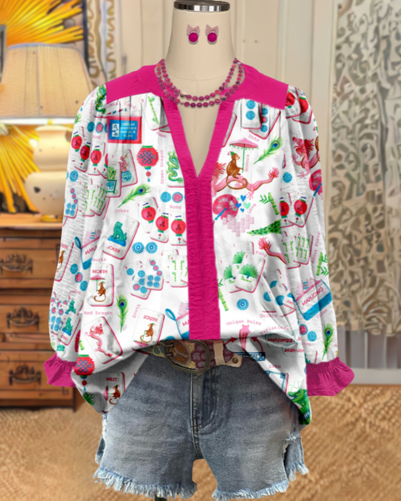 Mixed Mahjong Pattern Blouse