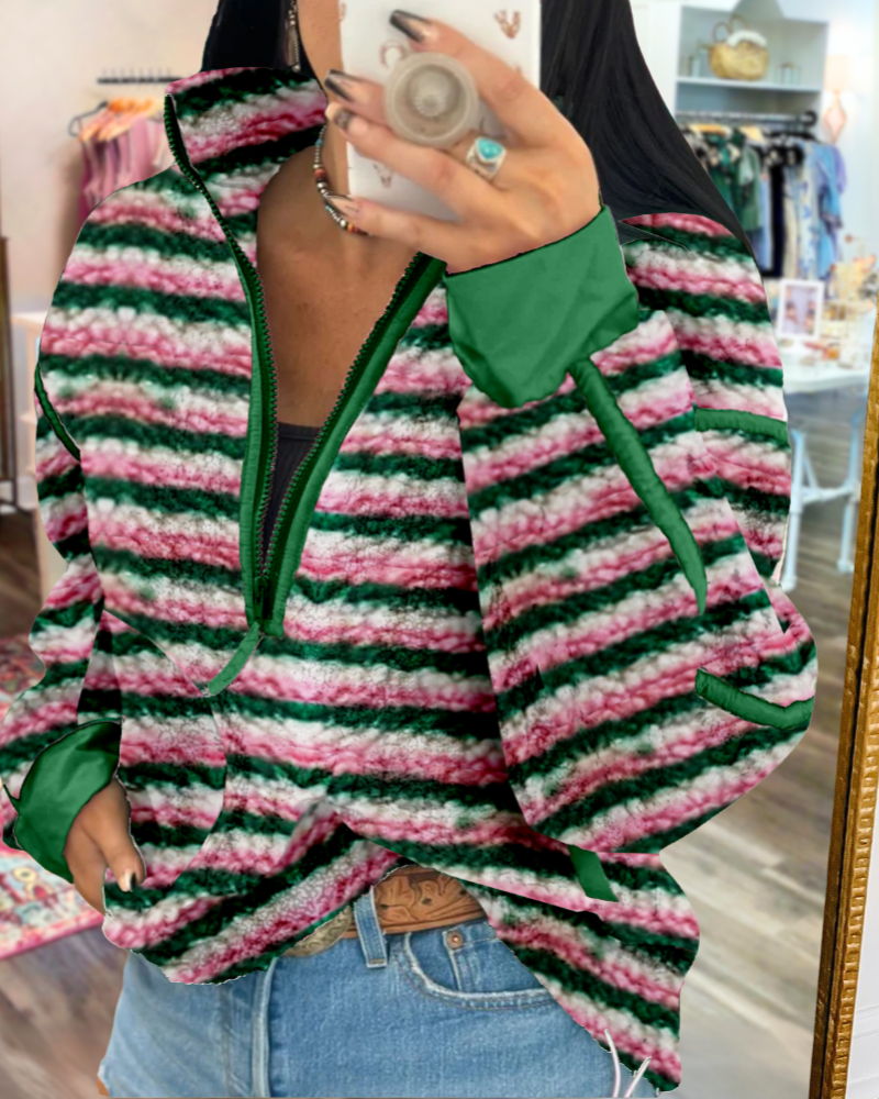 Chic Striped Half-zip Pullover