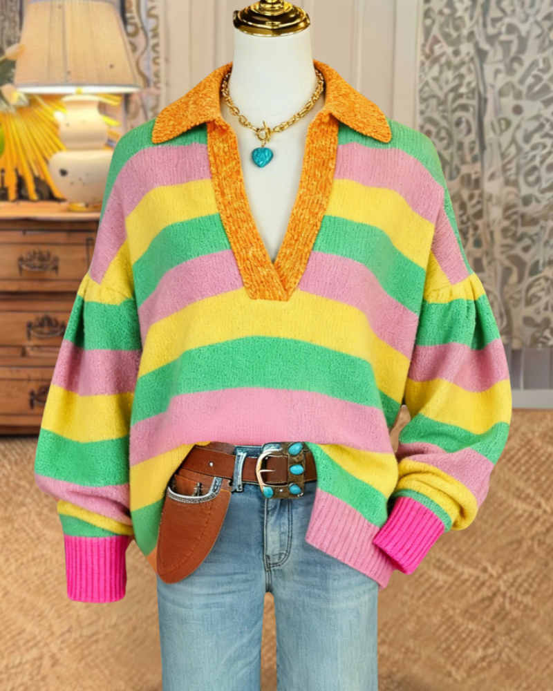 Colorful V-neck Knitted Sweater