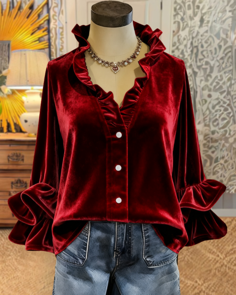 Luxury Ruffled Velvet Blouse
