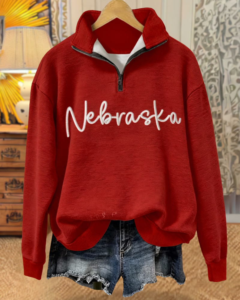 Nebraska Huskers Embroidered Half Zip Sweatshirt