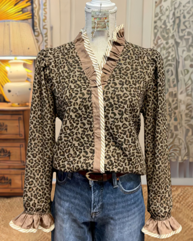Stylish Ruffled Leopard Blouse
