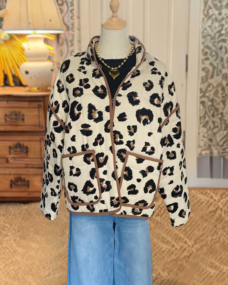 Stylish Leopard Print Quilted Jacket