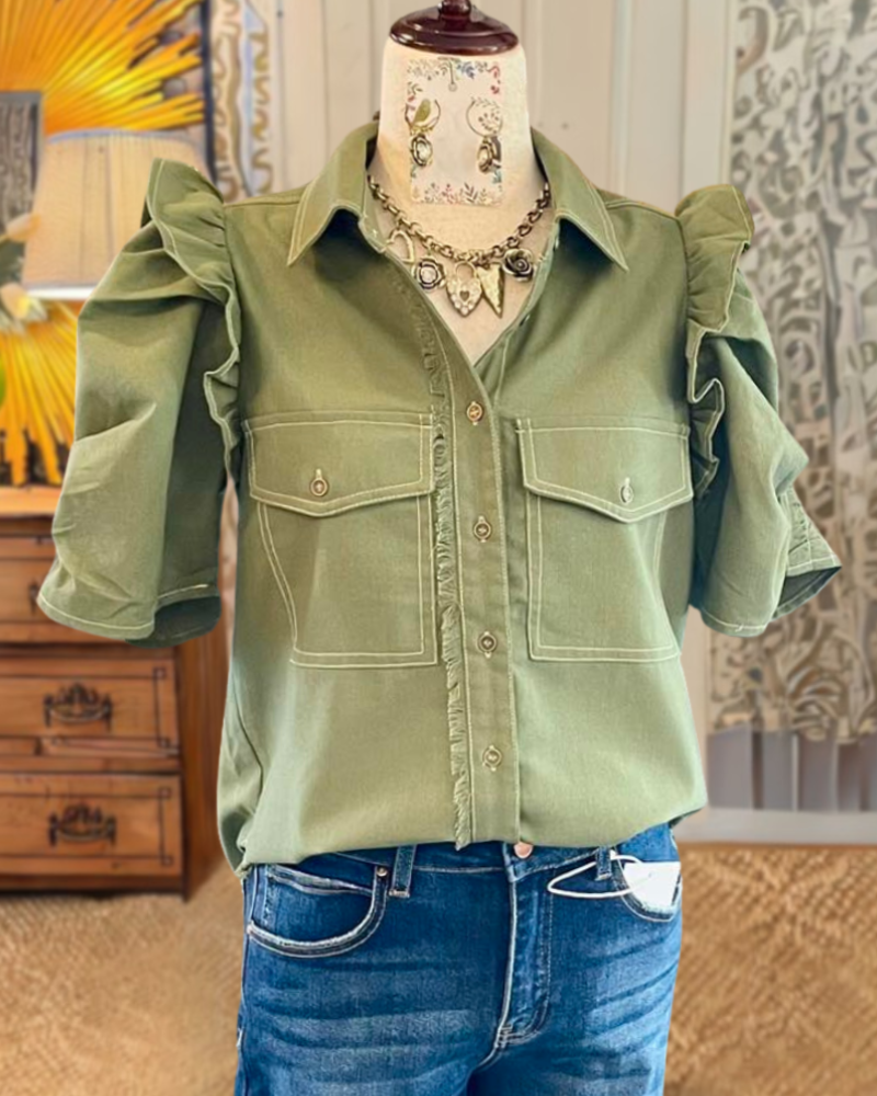 Chic Ruffled Stand Collar Top