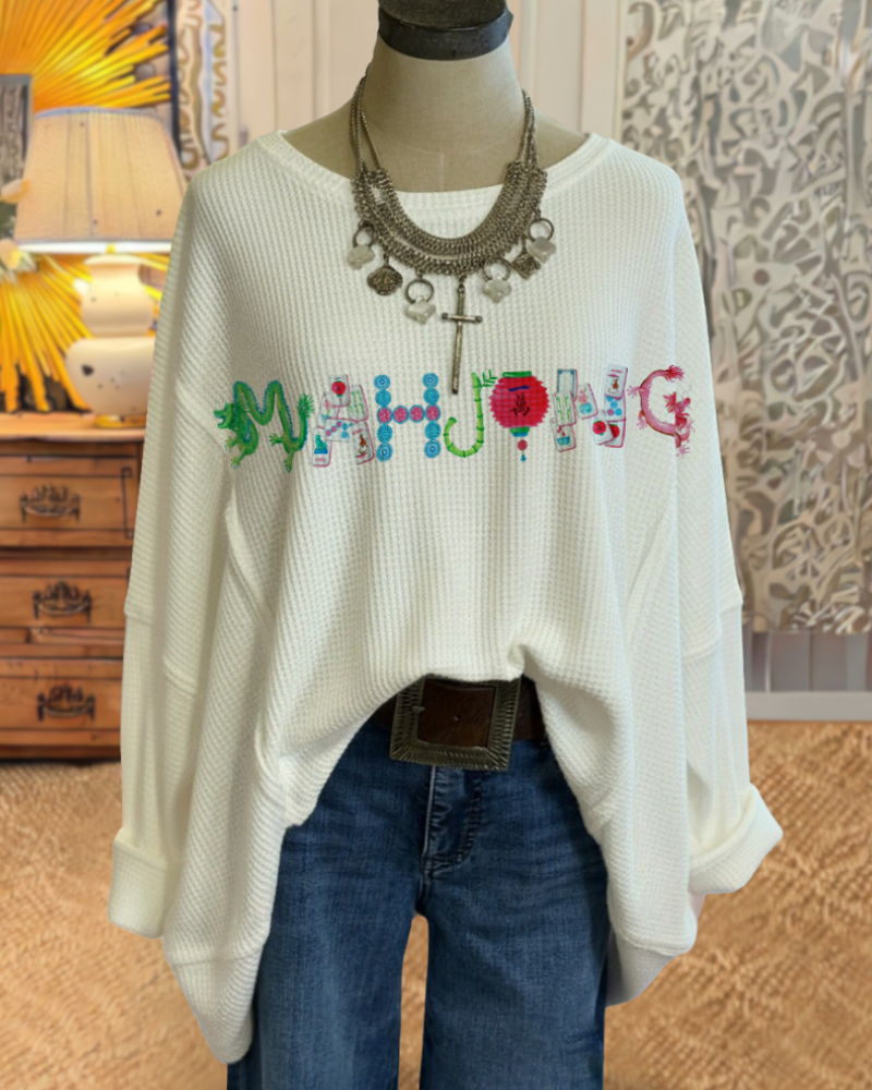 Fun Mahjong Print Waffle Top