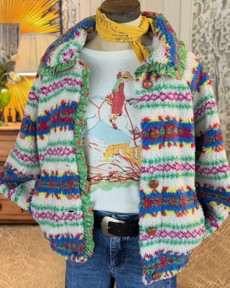 Fair Isle Ruffle Sherpa Jacket
