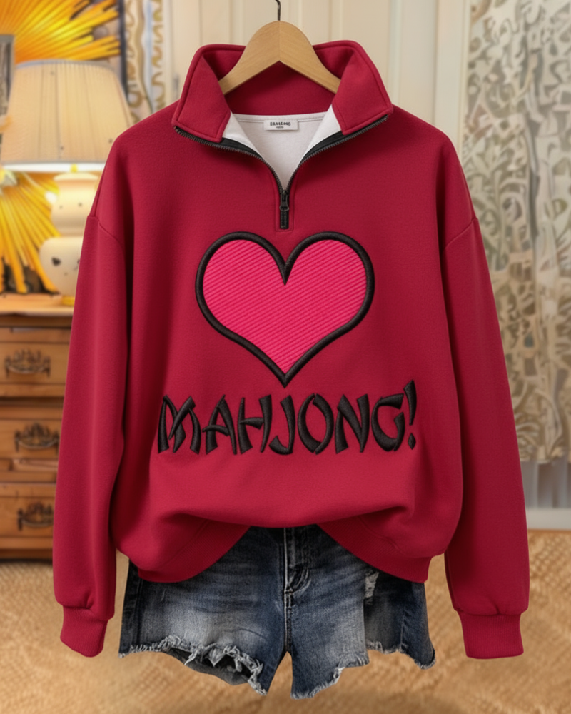 Mahjong Heart Embroidered Sweatshirt