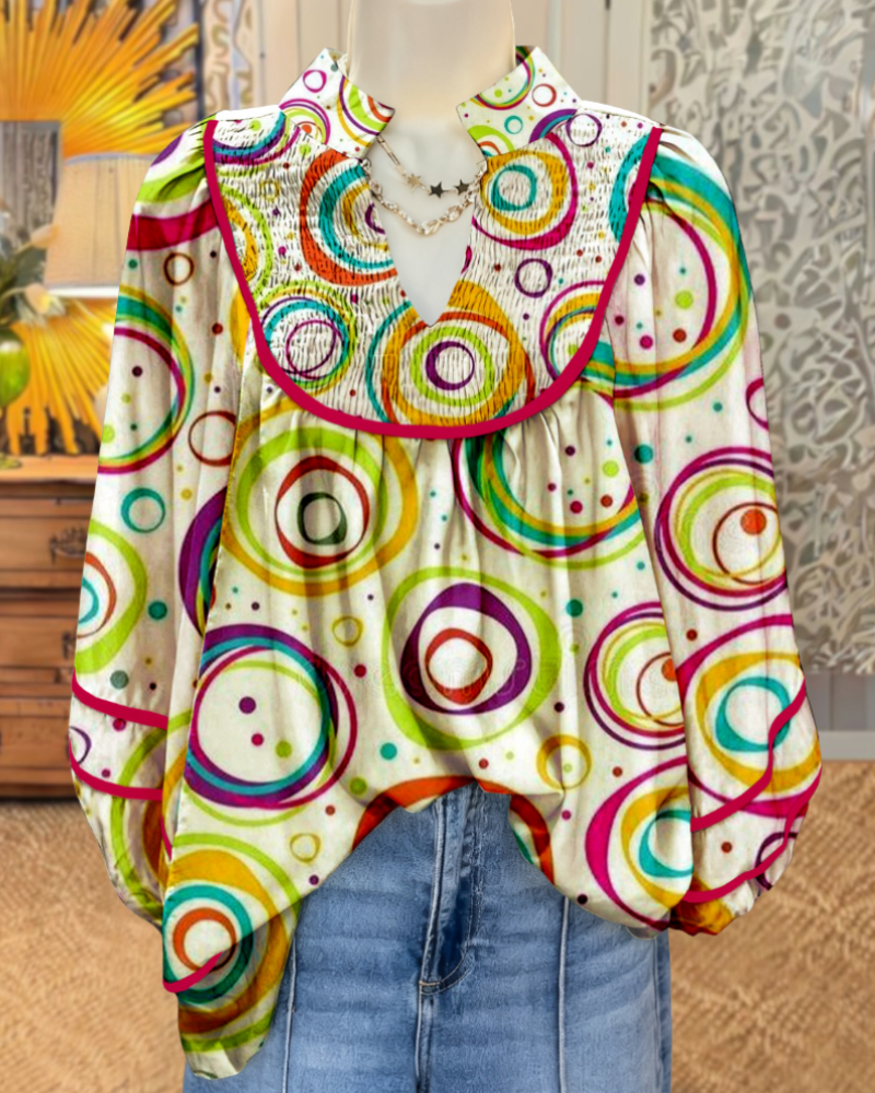 Chic Rainbow Circle V-Neck Top