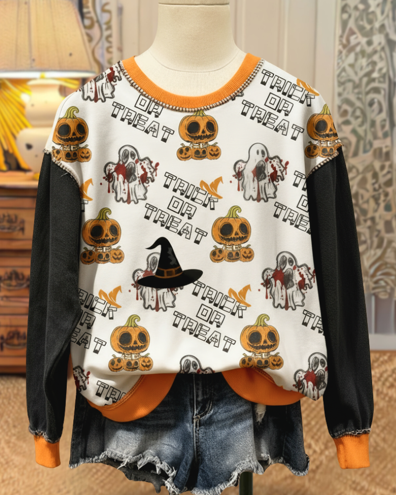 Halloween Trick or Treat Ghost Pumpkin Sweatshirt