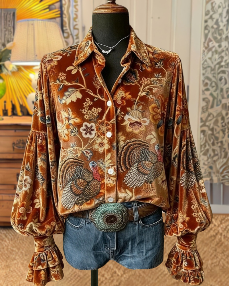 Floral Turkey Velvet Blouse