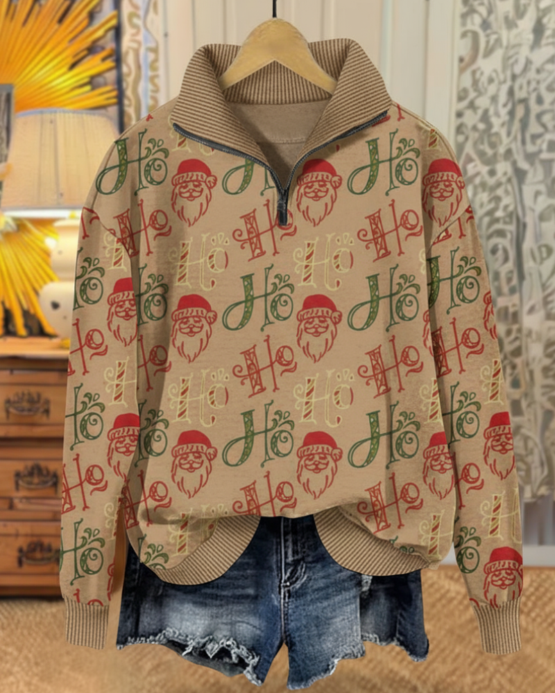 Playful Christmas Santa Half Zip Sweatshirt