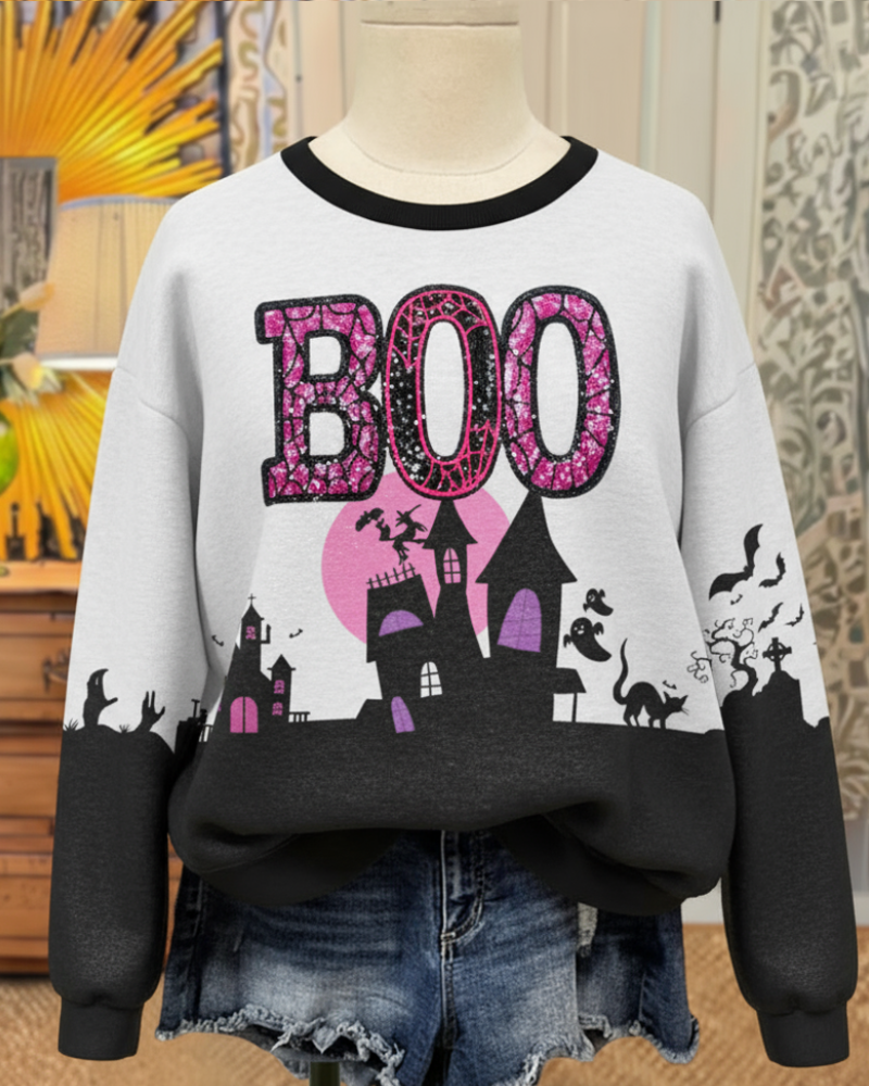 Chic Boo Castle Graphic Sweatshirt