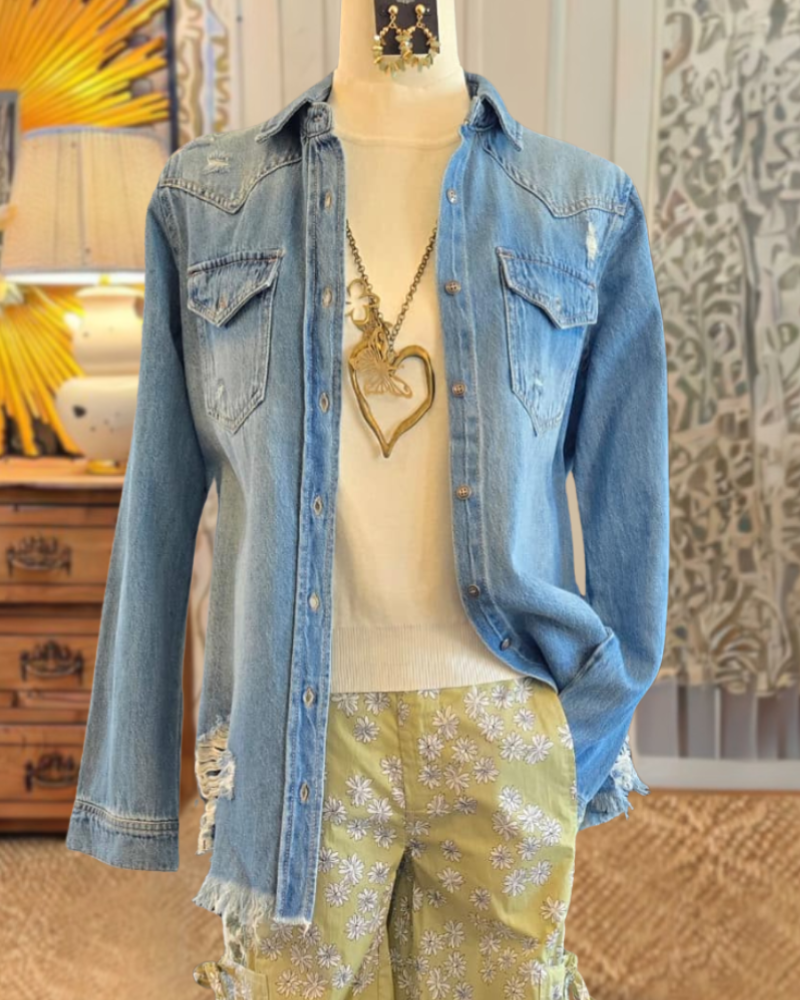 Stylish Ripped Denim Shirt