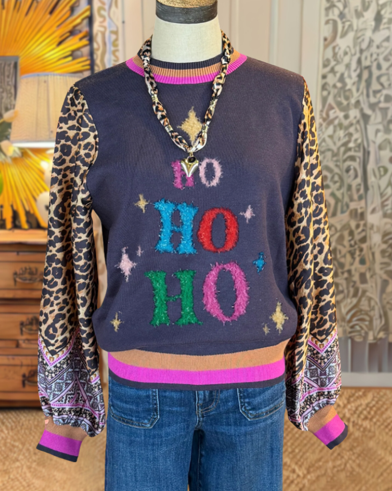HOHOHO Colorblock Leopard Sweater
