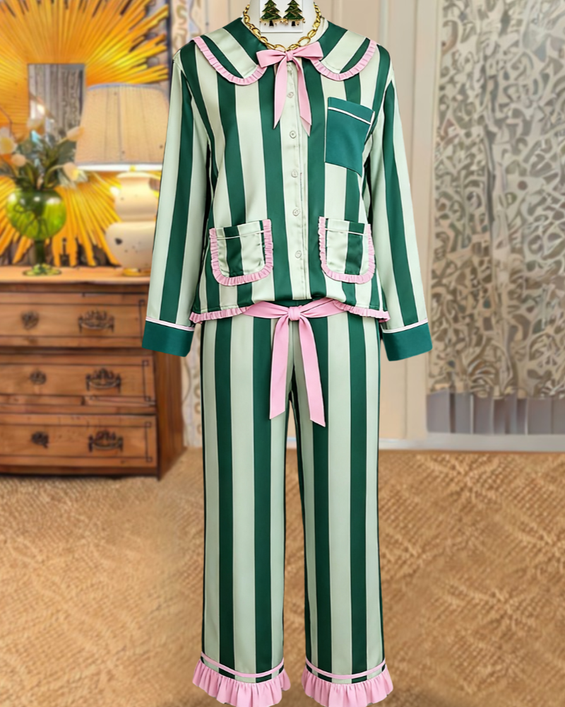 Christmas Striped Satin Pajama Set