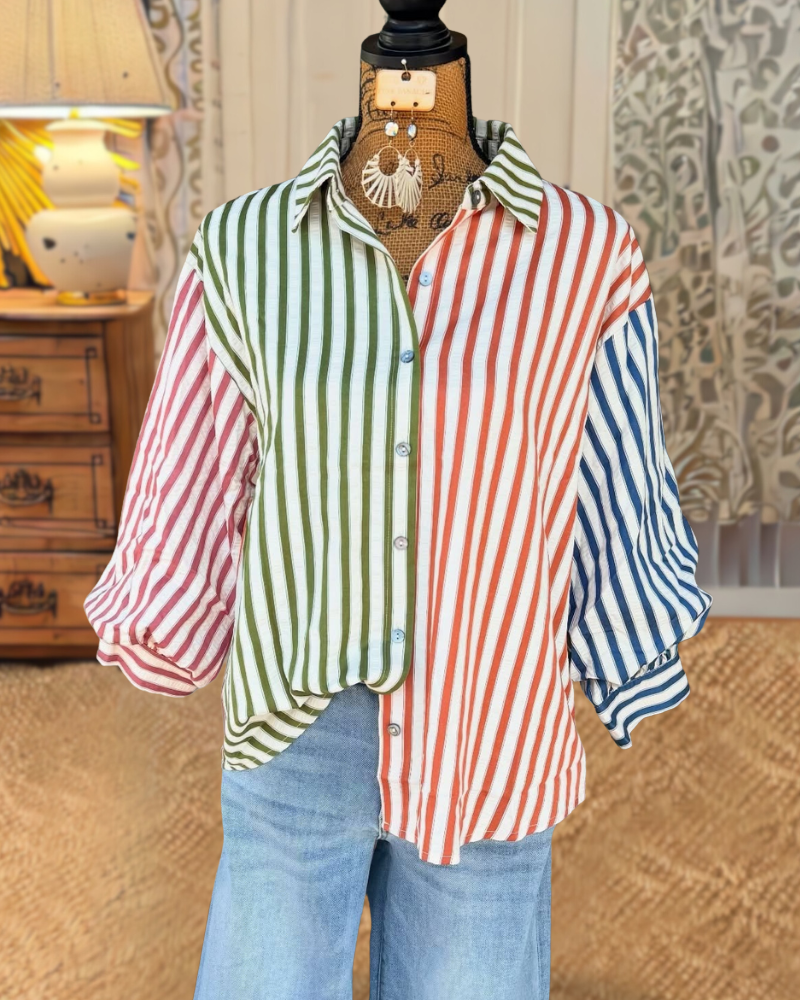 Casual Color-Block Striped Shirt