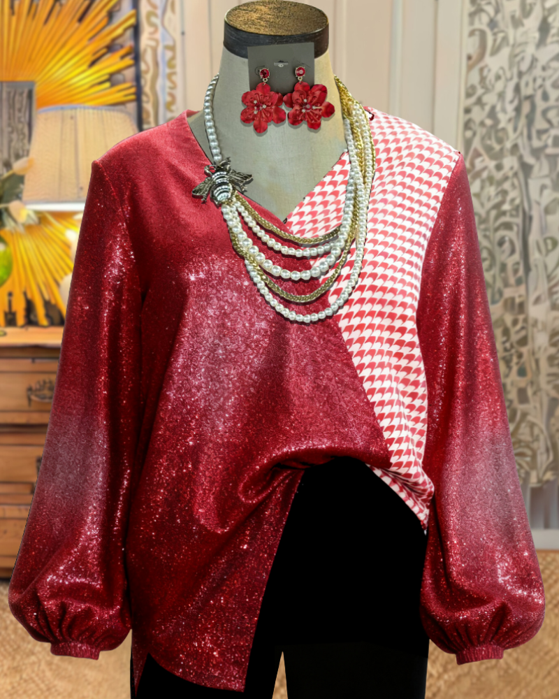 Houndstooth Sequin Patchwork Top