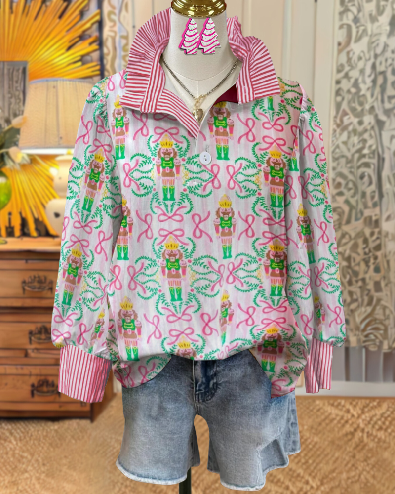 Nutcracker Soldier Bow Striped Top