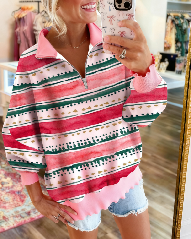 Unique Striped Half-zip Pullover