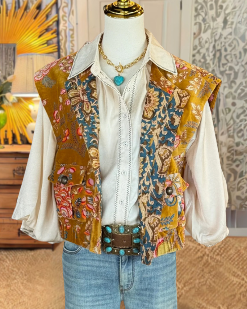 Retro Floral Embroidered Vest