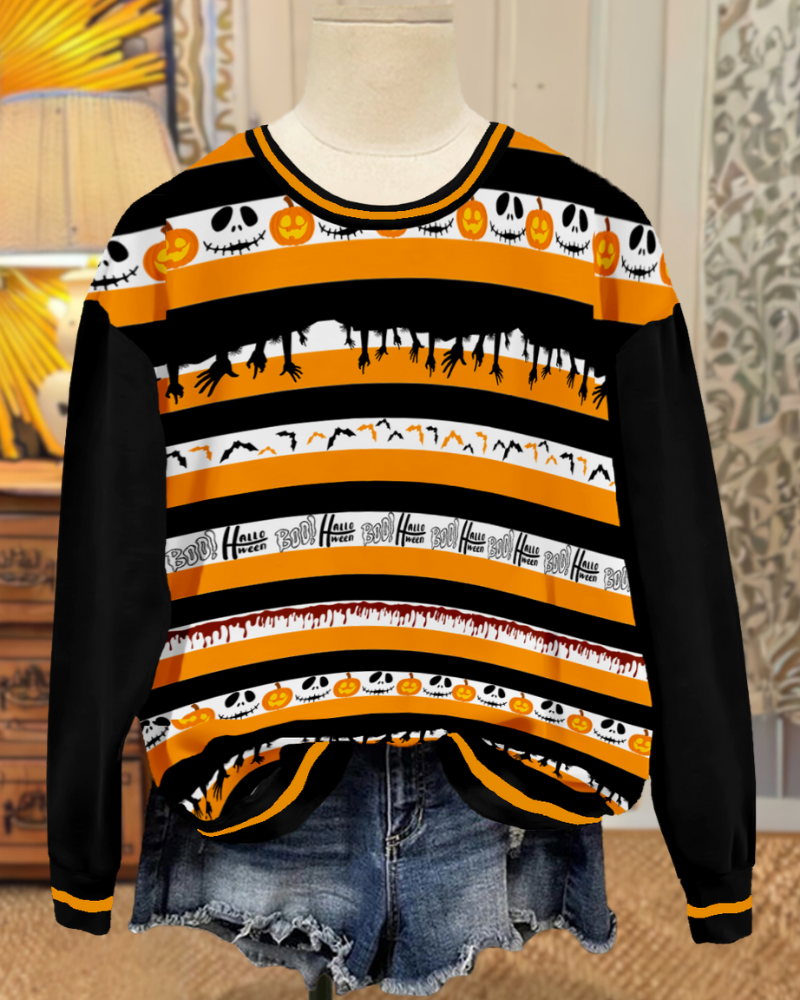 Halloween Fun Striped Graphic Sweatshirt
