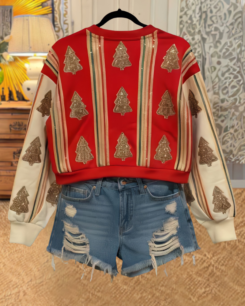 Sparkle Christmas Cookie Stripe Sweatshirt