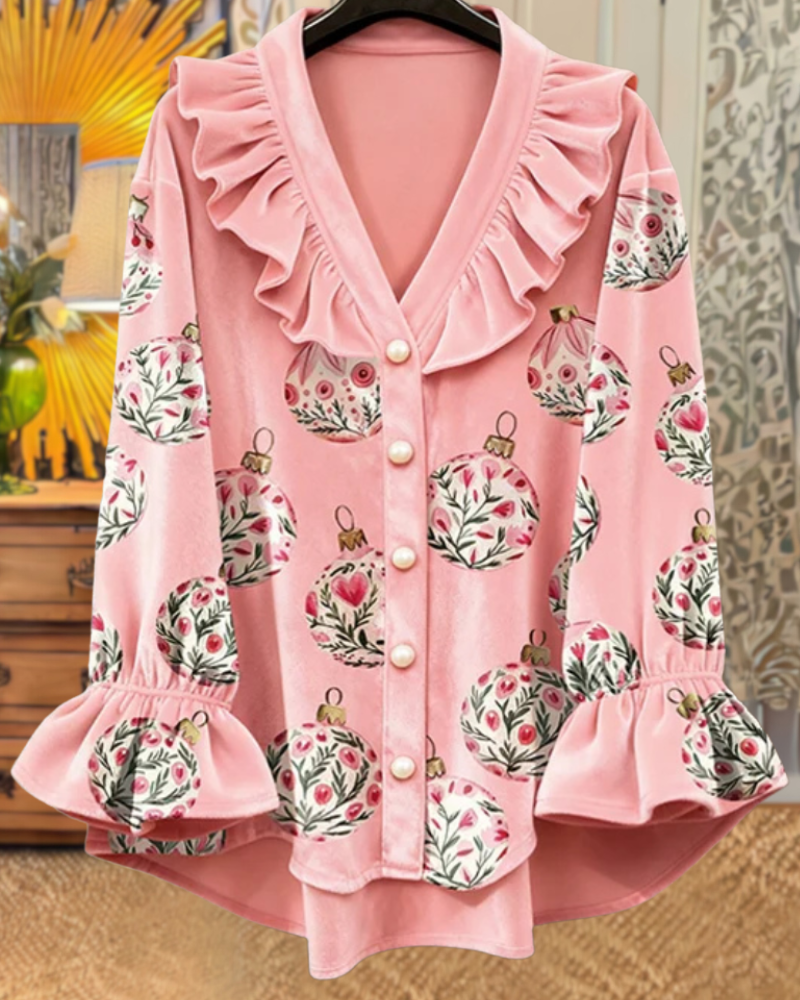 Floral Christmas Ball Velvet Blouse